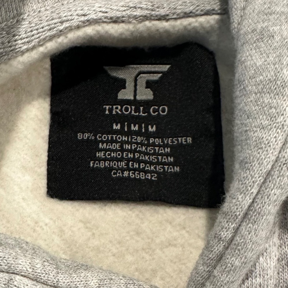NWT Troll Co Clothing Eagle Eye Hoodie Mens Medium Gray Pullover Dirty Hands - Picture 4 of 8